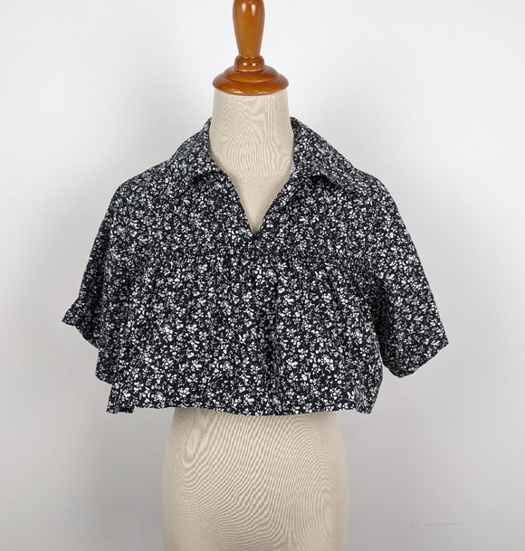 Zara Black Floral Crop Top Extra Small - Picture 2 of 10